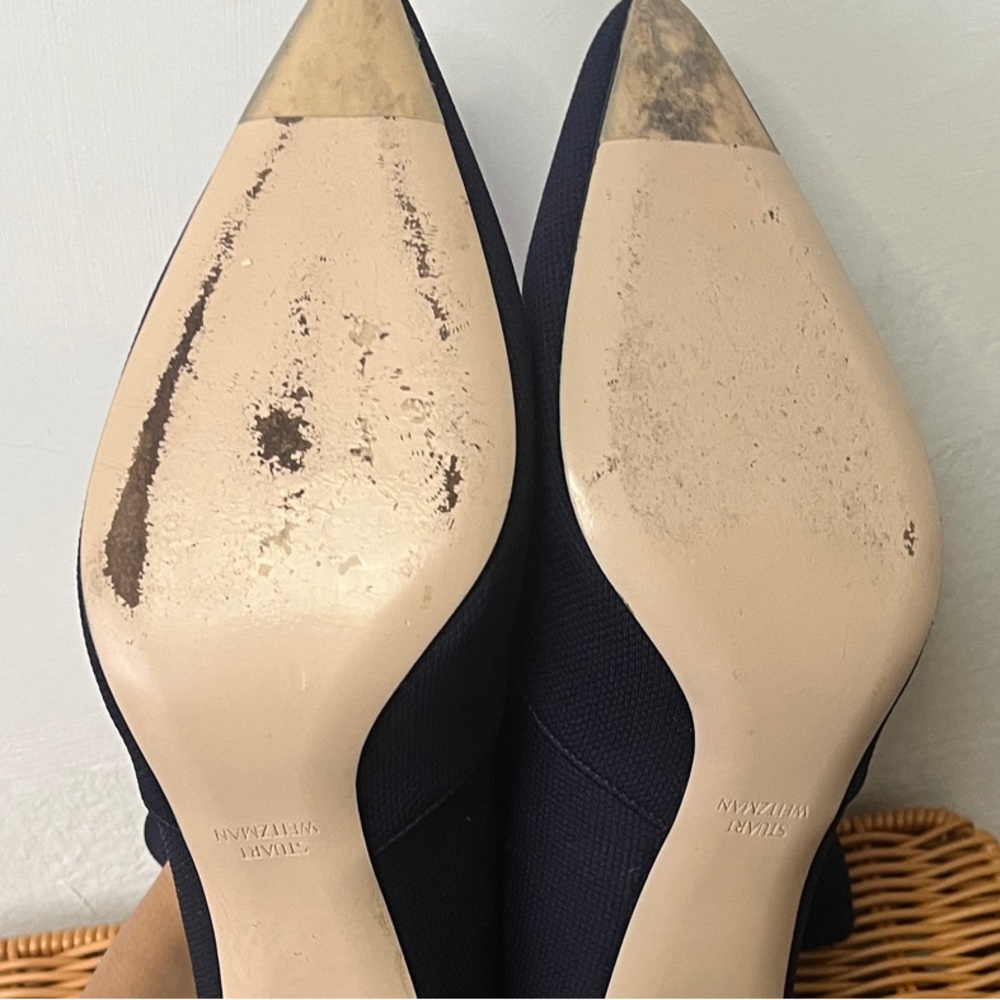 Stuart Weitzman Navy Stretch Sock / Knit Heeled Boots - Picture 5 of 6